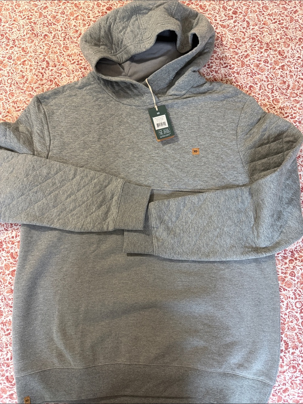 tentree Gray Quilted-Sleeve Hooded Sweatshirt